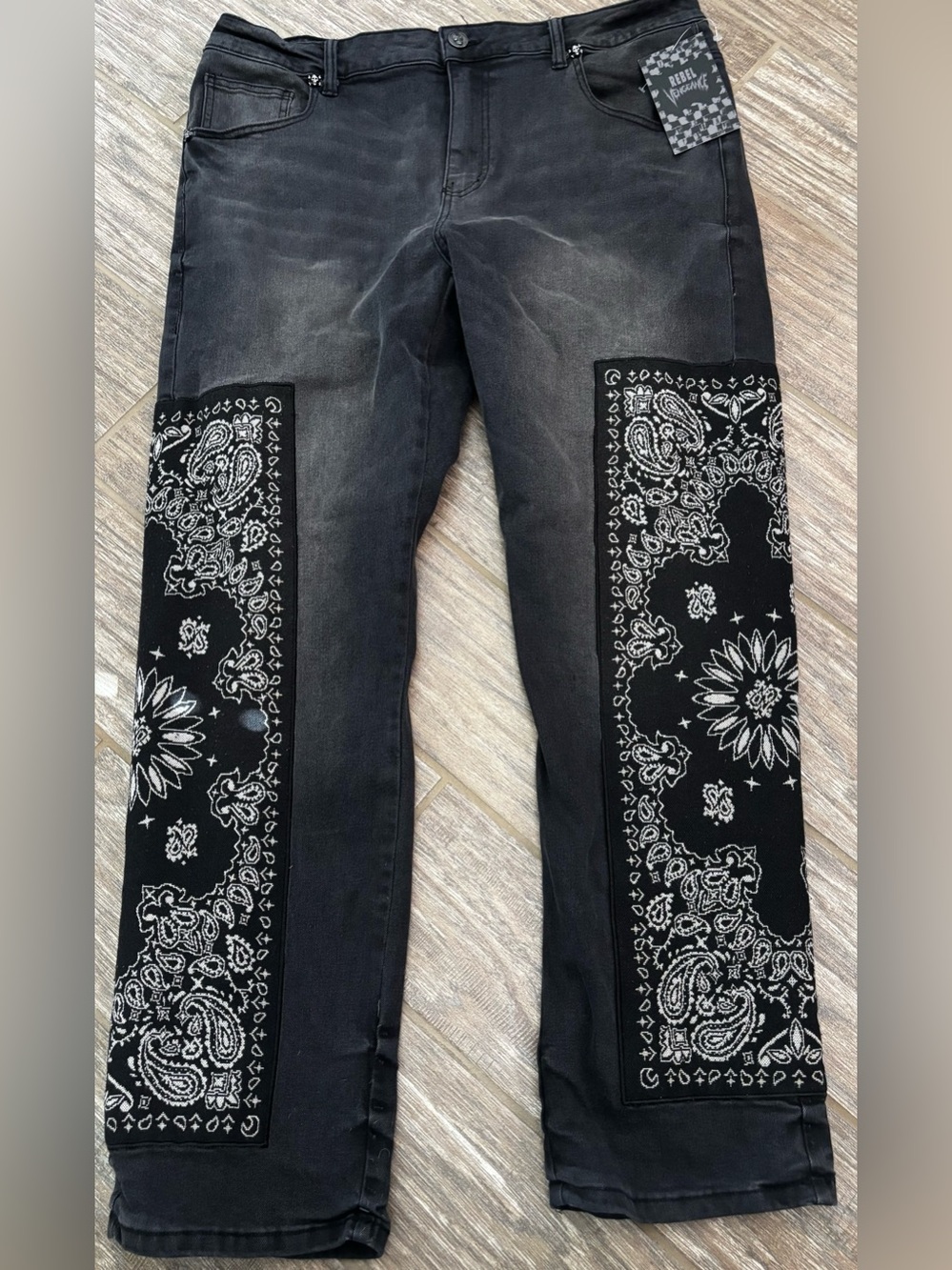 Rebel Vengeance Jeans with Paisley Bandana Panels NEW RARE size 36